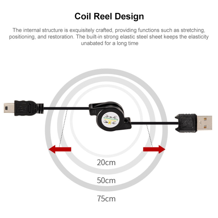 USB 1.1 to Mini 5 Pin USB Retractable Data & Charger Cable for Motorola V3 / Mobile Phone / MP3 / MP4 / Digital Camera / GPS, Length: 10cm (Can be Extended to 80cm), Black(Black) - Micro USB Cable by buy2fix | Online Shopping UK | buy2fix