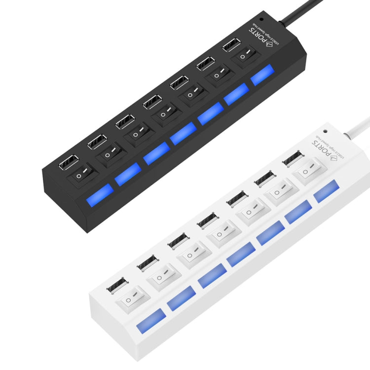 7 Ports USB Hub 2.0 USB Splitter High Speed 480Mbps with ON/OFF Switch / 7 LEDs(White) - USB 2.0 HUB by buy2fix | Online Shopping UK | buy2fix