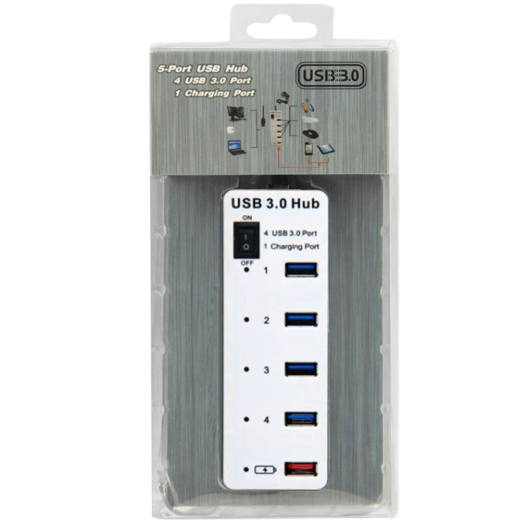 4 Ports USB 3.0 + 1 Port Fast Charging Hub with ON/OFF Switch (BYL-3011)(White) - USB 3.0 HUB by buy2fix | Online Shopping UK | buy2fix