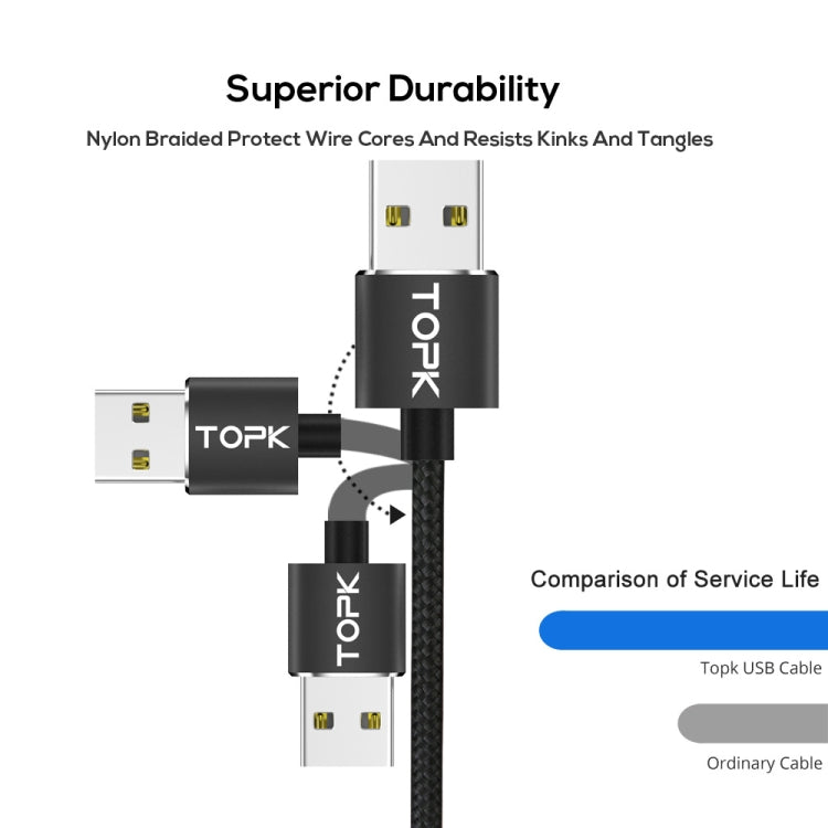 TOPK 1m 2.4A Max USB to USB-C / Type-C Nylon Braided Magnetic Charging Cable with LED Indicator(Black) - Mobile Accessories by TOPK | Online Shopping UK | buy2fix