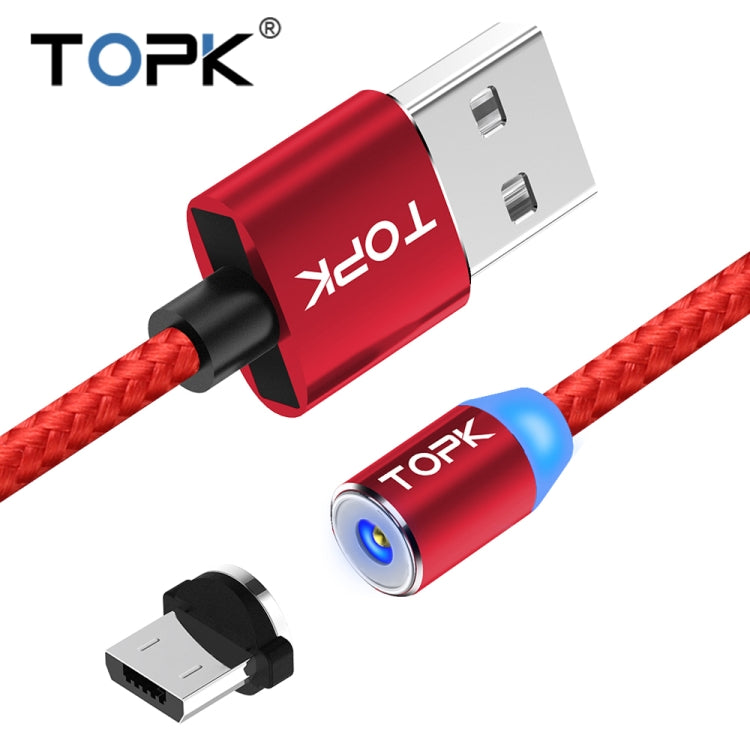 TOPK 2m 2.4A Max USB to Micro USB Nylon Braided Magnetic Charging Cable with LED Indicator(Red) - Mobile Accessories by TOPK | Online Shopping UK | buy2fix