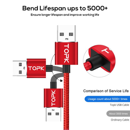 TOPK 2m 2.4A Max USB to Micro USB 90 Degree Elbow Magnetic Charging Cable with LED Indicator(Red) - Mobile Accessories by TOPK | Online Shopping UK | buy2fix