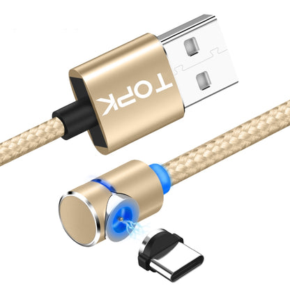 TOPK 1m 2.4A Max USB to USB-C / Type-C 90 Degree Elbow Magnetic Charging Cable with LED Indicator(Gold) - Mobile Accessories by TOPK | Online Shopping UK | buy2fix