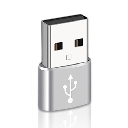 USB-C / Type-C Female to USB 2.0 Male Aluminum Alloy Adapter, Support Charging & Transmission(Silver) - Type-C Adapter by buy2fix | Online Shopping UK | buy2fix