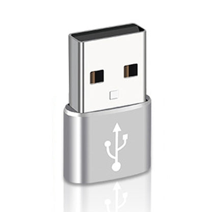 USB-C / Type-C Female to USB 2.0 Male Aluminum Alloy Adapter, Support Charging & Transmission(Silver) - Type-C Adapter by buy2fix | Online Shopping UK | buy2fix