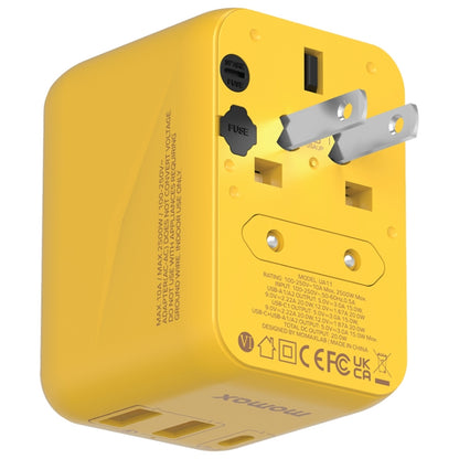 MOMAX UA11 1-World 20W PD Global Travel Fast Charger Power Adapter(Yellow) - International Plug Adaptor by MOMAX | Online Shopping UK | buy2fix