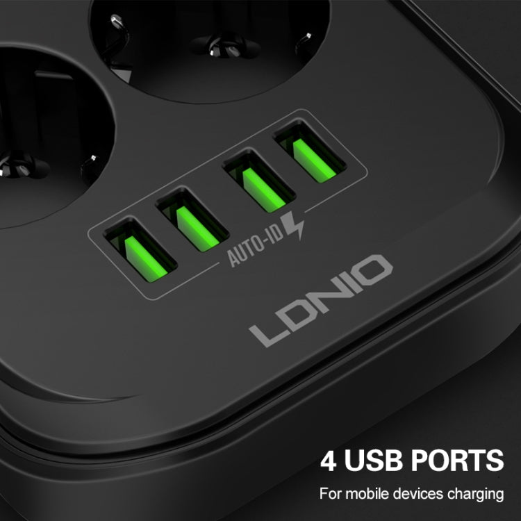 LDNIO SE6403 4 x USB Ports Multi-function Travel Home Office Non-slip Socket, Cable Length: 2m, EU Plug - Consumer Electronics by LDNIO | Online Shopping UK | buy2fix