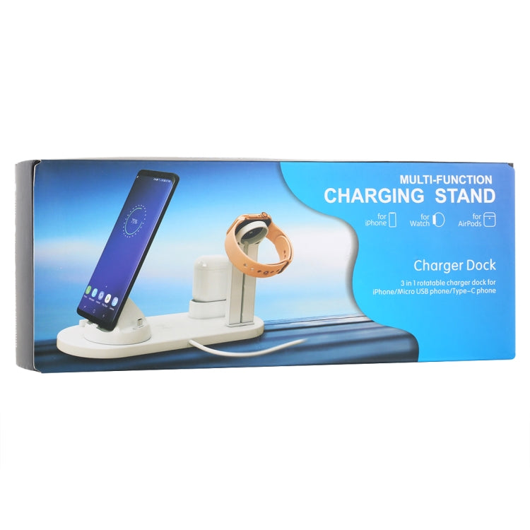 HQ-UD15 5 in 1 Micro USB + USB-C / Type-C + 8 Pin Interface Phone Charging Base with 8 Pin Earphone Charging Interface & Watch Stand(White) - Multifunction Charger by buy2fix | Online Shopping UK | buy2fix