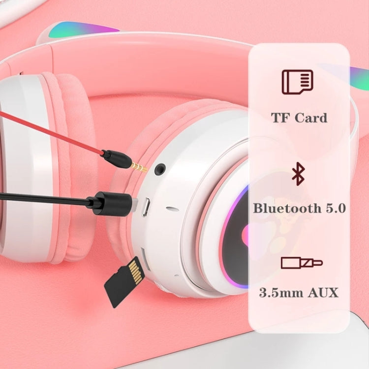 T&G TN-28 3.5mm Bluetooth 5.0 Dual Connection RGB Cat Ear Bass Stereo Noise-cancelling Headphones Support TF Card With Mic(Pink) - Headset & Headphone by T&G | Online Shopping UK | buy2fix