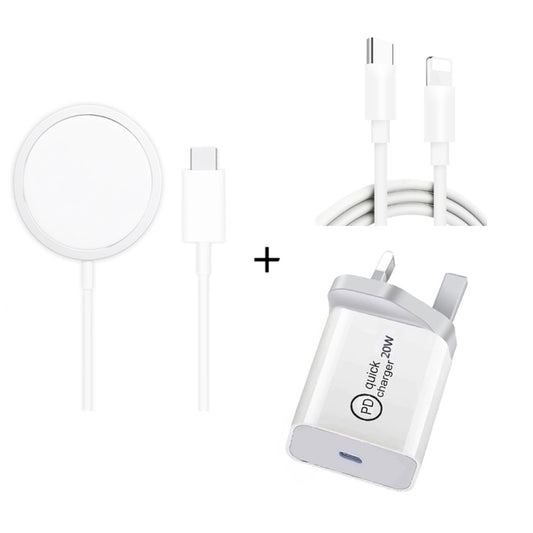 XJ-32 3 in 1 15W Magnetic Suction Wreless Charging + PD 20W USB-C / Type-C Travel Charging + USB-C / Type-C to 8 Pin Fast Charging Cable for iPhone Series, Plug Size:UK Plug - Mobile Accessories by buy2fix | Online Shopping UK | buy2fix