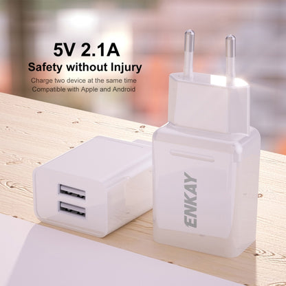 ENKAY Hat-Prince T003-1 10.5W 2.1A Dual USB Travel Charger Power Adapter for Huawei / Xiaomi / Samsung, EU Plug - Mobile Accessories by ENKAY | Online Shopping UK | buy2fix