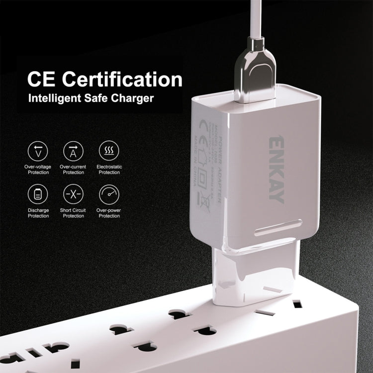 ENKAY Hat-Prince T003-1 10.5W 2.1A Dual USB Charging EU Plug Travel Power Adapter With 2.1A 1m 8 Pin Cable - USB Charger by ENKAY | Online Shopping UK | buy2fix