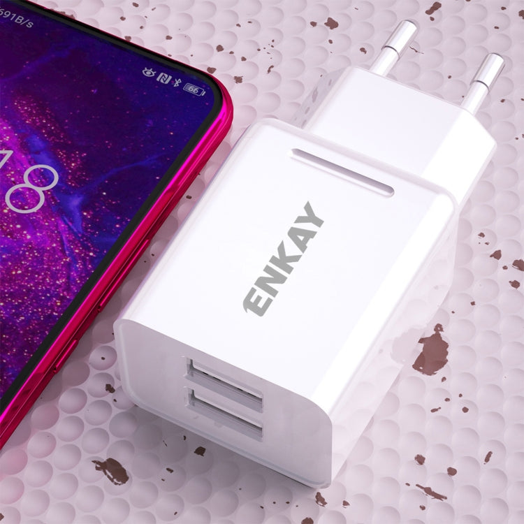 ENKAY Hat-Prince T003-1 10.5W 2.1A Dual USB Charging EU Plug Travel Power Adapter With 2.1A 1m 8 Pin Cable - USB Charger by ENKAY | Online Shopping UK | buy2fix