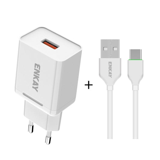 ENKAY Hat-Prince T033 18W 3A QC3.0 Fast Charging Power Adapter EU Plug Portable Travel Charger With 3A 1m Type-C Cable - USB Charger by ENKAY | Online Shopping UK | buy2fix