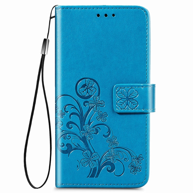 Four-leaf Clasp Embossed Buckle Mobile Phone Protection Leather Case with Lanyard & Card Slot & Wallet & Bracket Function For Samsung Galaxy A12(Blue) - Samsung Accessories by buy2fix | Online Shopping UK | buy2fix