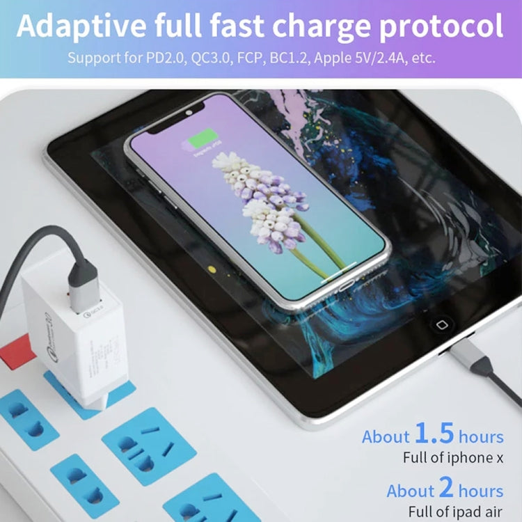 SDC-18W 18W PD + QC 3.0 USB Dual Port Fast Charging Universal Travel Charger with Type-C / USB-C to 8 Pin Fast Charging Data Cable, AU Plug - Mobile Accessories by buy2fix | Online Shopping UK | buy2fix