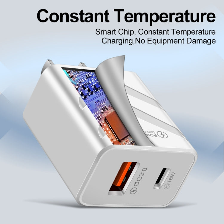 LZ-715 20W PD + QC 3.0 Dual-port Fast Charge Travel Charger with USB to Type-C Data Cable, US Plug(White) - Mobile Accessories by buy2fix | Online Shopping UK | buy2fix