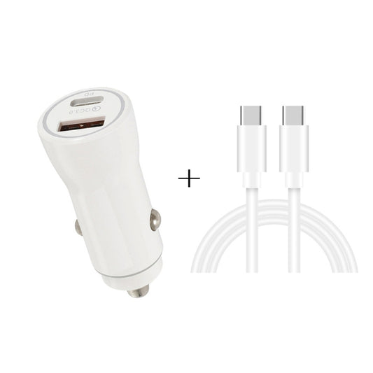 P21 PD 20W USB-C / Type-C + QC3.0 18W USB Fast Car Charger with USB-C / Type-C to USB-C / Type-C Data Cable Set(White) - In Car by buy2fix | Online Shopping UK | buy2fix