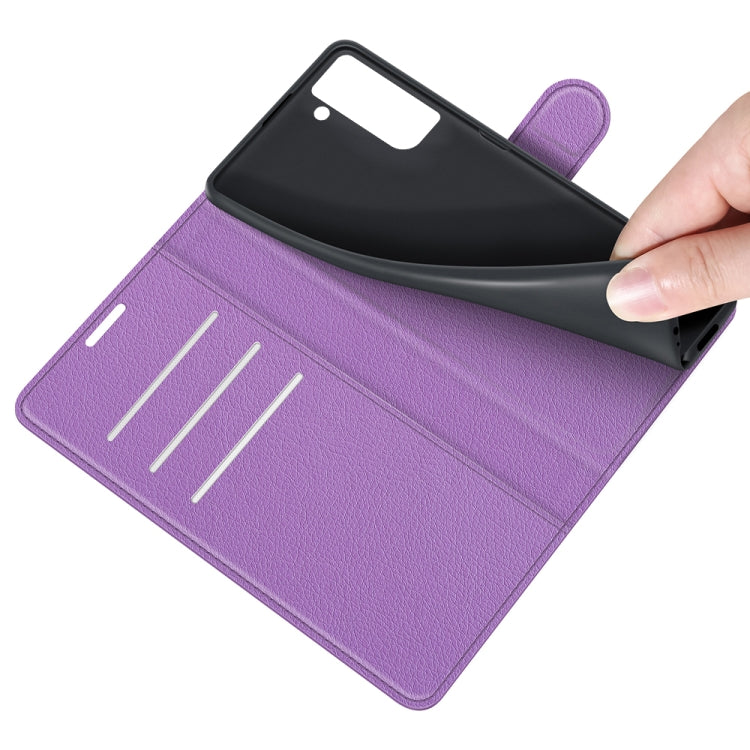 For Galaxy S21 FE Litchi Texture Horizontal Flip Protective Case with Holder & Card Slots & Wallet(Purple) - Samsung Accessories by buy2fix | Online Shopping UK | buy2fix