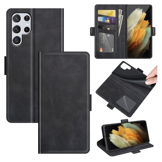 For Samsung Galaxy S22 Ultra 5G Dual-side Magnetic Buckle Horizontal Flip Leather Case with Holder & Card Slots & Wallet(Black) - Samsung Accessories by buy2fix | Online Shopping UK | buy2fix