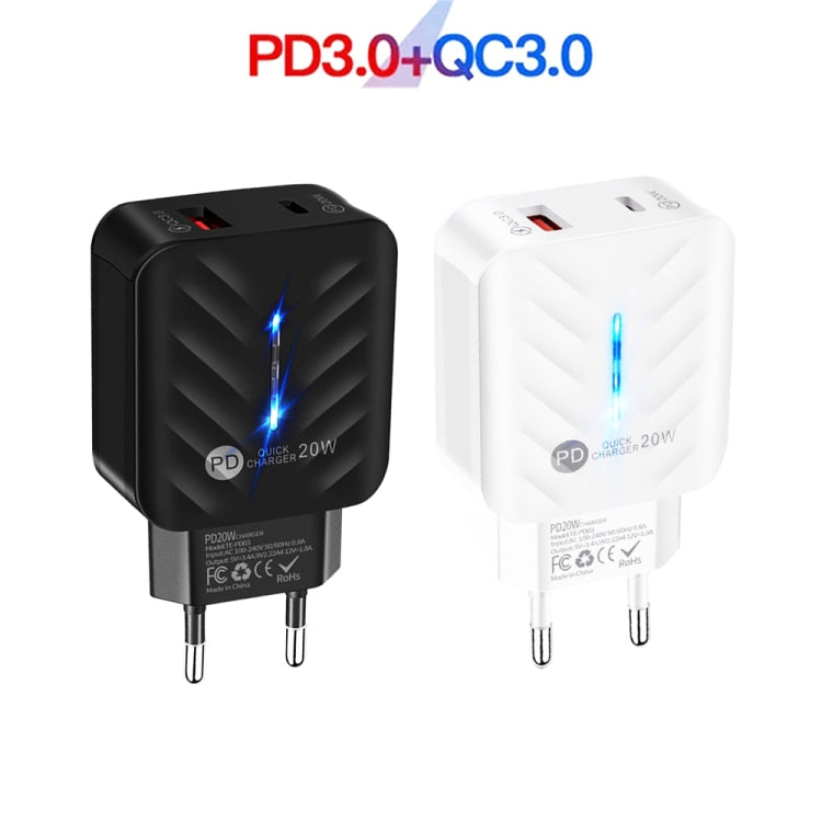 PD03 20W PD3.0 + QC3.0 USB Charger with USB to Micro USB Data Cable, EU Plug(Black) - Mobile Accessories by buy2fix | Online Shopping UK | buy2fix