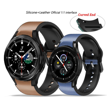 For Samsung Galaxy Watch 4 Classic 46mm 20mm Silicone Pasted Leather Watch Band(Brown) - Watch Bands by buy2fix | Online Shopping UK | buy2fix