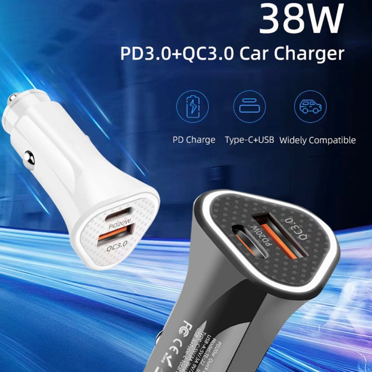 TE-P23 38W PD 20W USB-C / Type-C + QC3. 0 USB Triangle Car Charger + USB to USB-C / Type-C Data Cable, Length: 1m(White) - Car Charger by buy2fix | Online Shopping UK | buy2fix