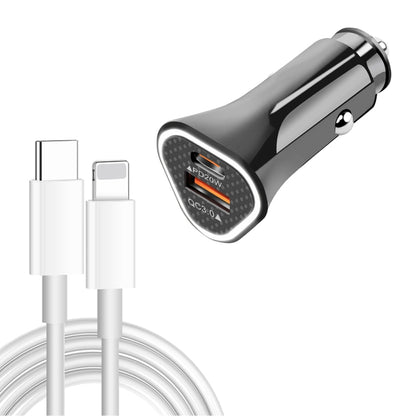 TE-P23 38W PD USB-C / Type-C + QC3. 0 USB Triangle Car Charger + USB-C / Type-C to 8 Pin Data Cable, Length: 1m(Black) - In Car by buy2fix | Online Shopping UK | buy2fix