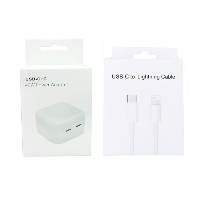 SDC-40W Dual PD USB-C / Type-C Ports Charger with 1.5m Type-C to 8 Pin Data Cable, EU Plug - Apple Accessories by buy2fix | Online Shopping UK | buy2fix