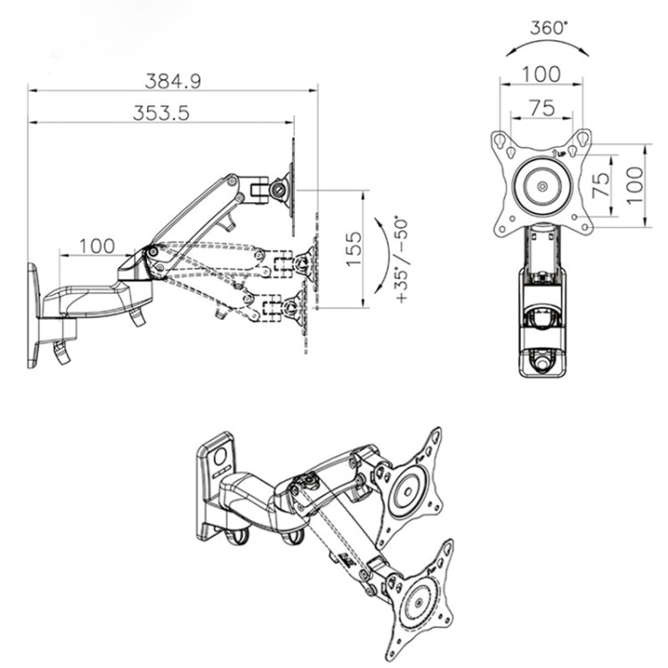 F150 Full Motion Monitor Wall Mount TV Wall Bracket with Adjustable Gas Spring Arm for 17-27 inch LED LCD Monitor - Computer & Networking by buy2fix | Online Shopping UK | buy2fix