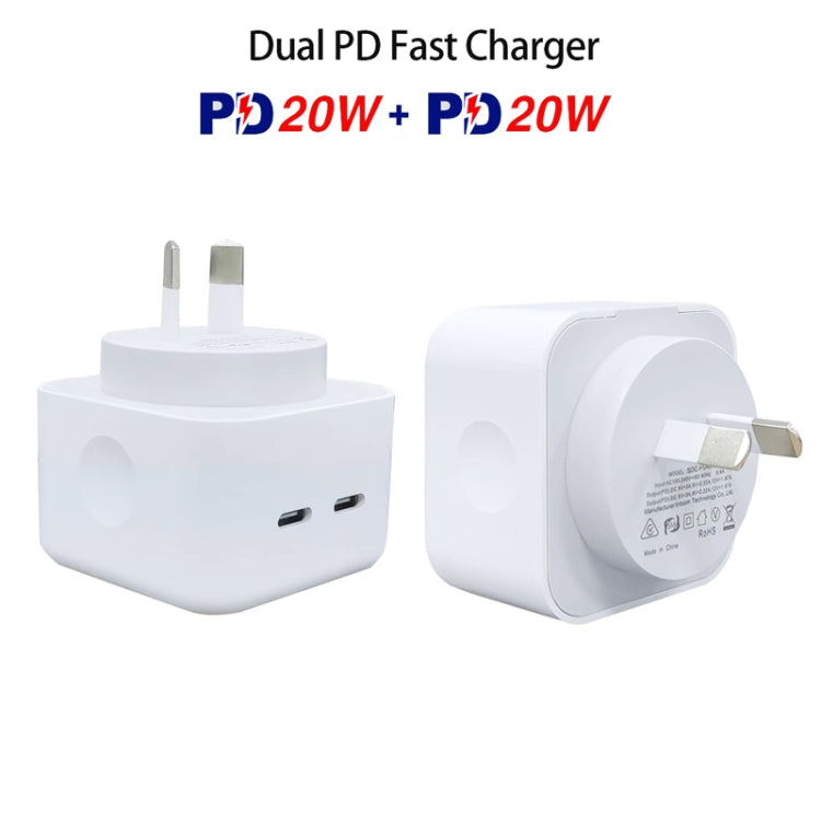 SDC-40W Dual PD USB-C / Type-C Ports Charger with 2m Type-C to 8 Pin Cable, AU Plug - Apple Accessories by buy2fix | Online Shopping UK | buy2fix