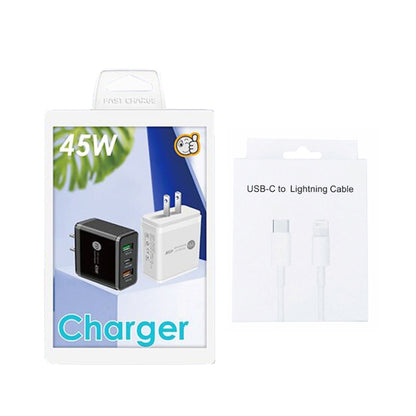 45W PD3.0 + 2 x QC3.0 USB Multi Port Charger with Type-C to 8 Pin Cable, US Plug(White) - Apple Accessories by buy2fix | Online Shopping UK | buy2fix