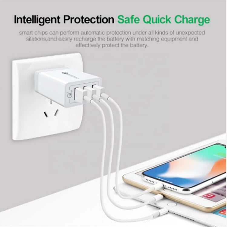 SDC-30W QC3.0 USB + 2 x USB2.0 Port Quick Charger with USB to 8 Pin Cable, AU Plug - Apple Accessories by buy2fix | Online Shopping UK | buy2fix