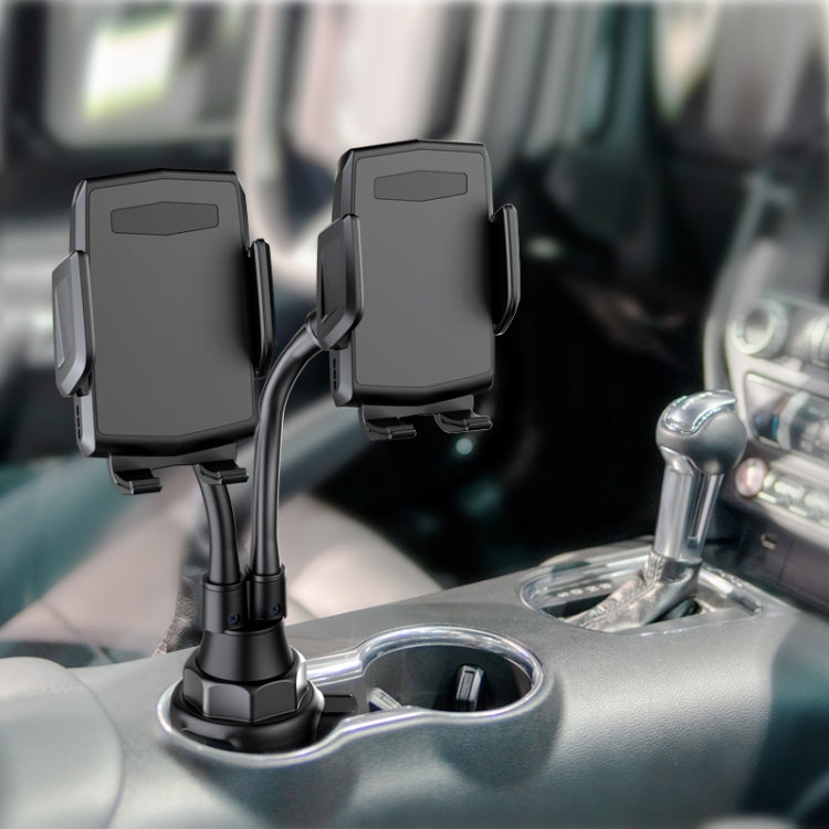 A080+X908 Car Cup Double Mobile Phone Holder Mount Adjustable Cradle Bracket - In Car by buy2fix | Online Shopping UK | buy2fix