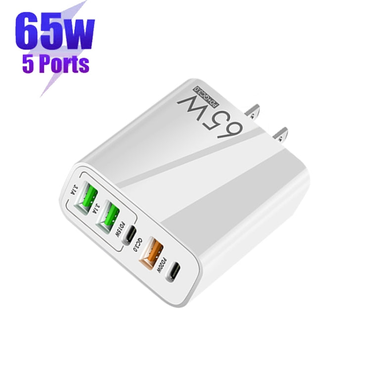 65W Dual PD Type-C + 3 x USB Multi Port Charger for Phone and Tablet PC, US Plug(White) - Apple Accessories by buy2fix | Online Shopping UK | buy2fix