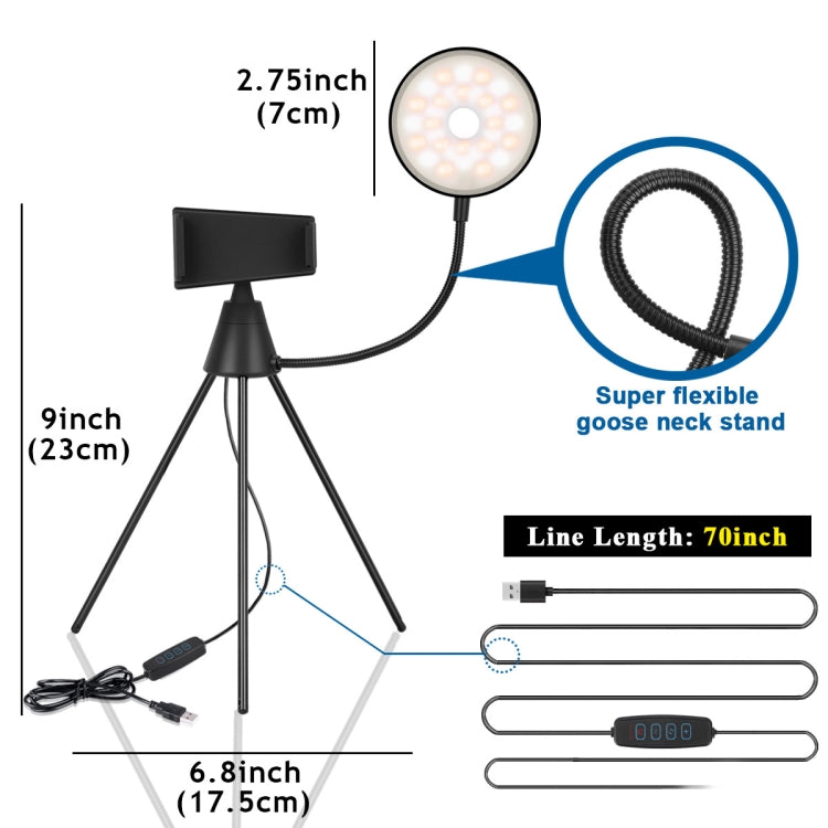 NS-08 LED Dimmable Ring Lamp with Phone Tripod Stand Holder - Consumer Electronics by buy2fix | Online Shopping UK | buy2fix