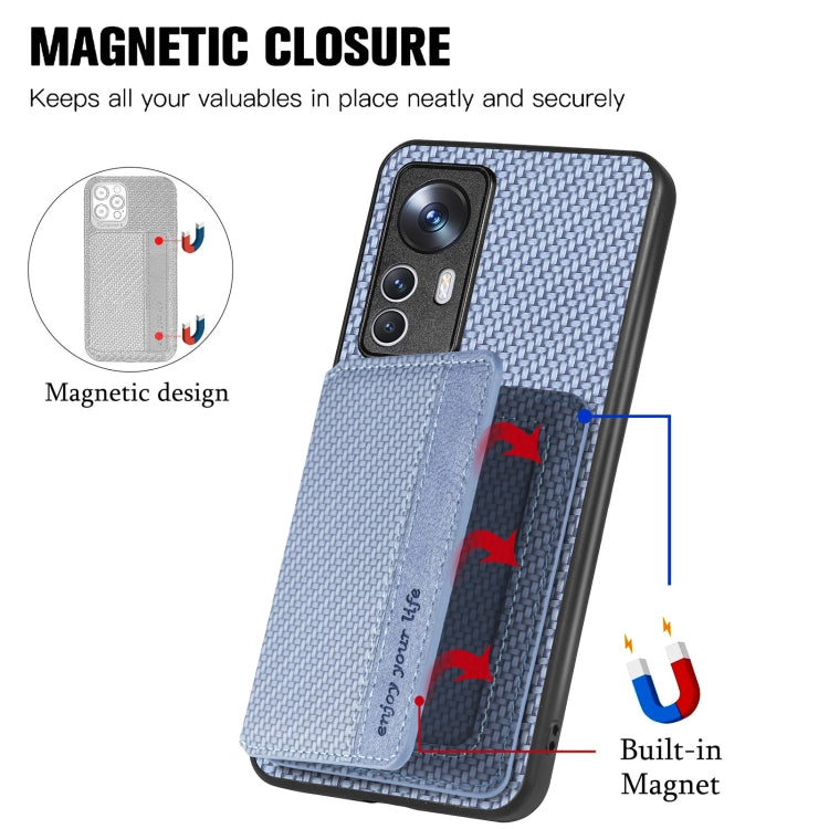 For Xiaomi 12T Carbon Fiber Magnetic Card Bag Phone Case(Khaki) - Xiaomi Cases by buy2fix | Online Shopping UK | buy2fix