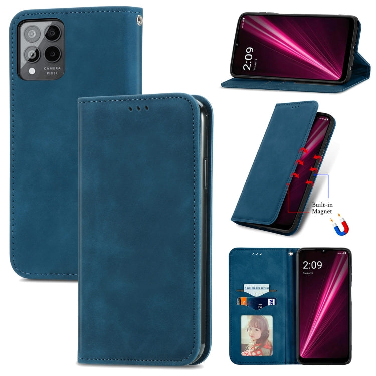 For T-Mobile Revvl 6 Pro 5G Retro Skin Feel Magnetic Leather Phone Case(Blue) - More Brand by buy2fix | Online Shopping UK | buy2fix