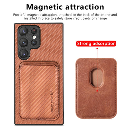 For Samsung Galaxy S23 Ultra 5G Carbon Fiber Leather Card Magsafe Case(Brown) - Galaxy S23 Ultra 5G Cases by buy2fix | Online Shopping UK | buy2fix