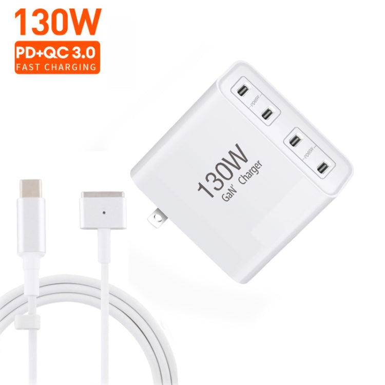 GaN 130W 4-Port USB-C PD65W / PD30W Multi Port Type-C Charger with  1.8m Type-C to MagSafe 2 / T Header Data Cable US / UK Plug - Cable & Adapter by buy2fix | Online Shopping UK | buy2fix