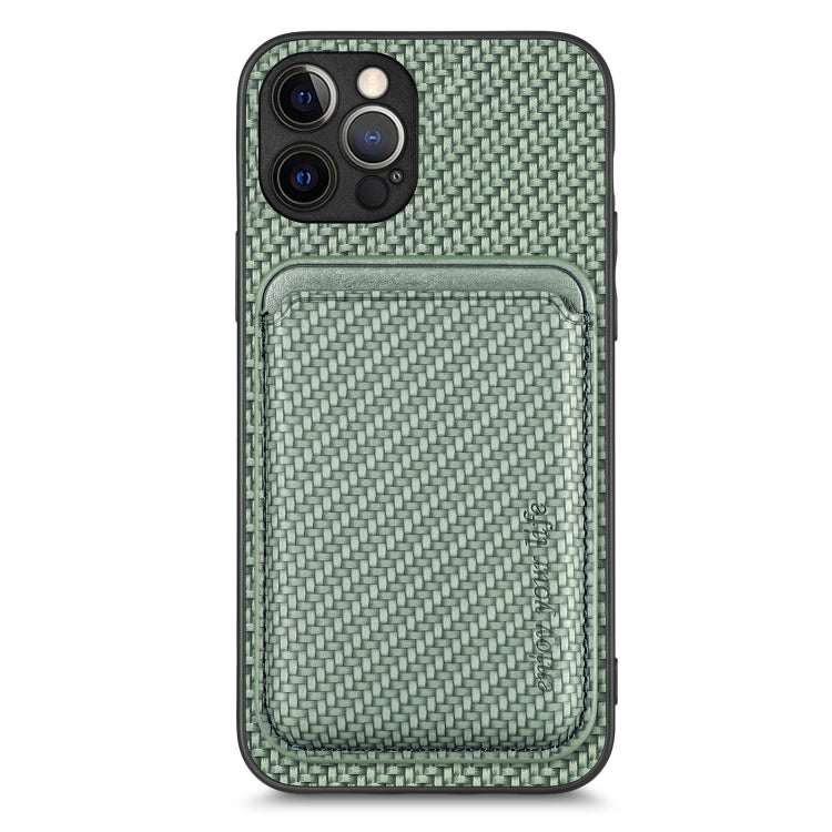 For iPhone 12 Pro Carbon Fiber Leather Card Magsafe Magnetic Phone Case(Green) - iPhone 12 / 12 Pro Cases by buy2fix | Online Shopping UK | buy2fix