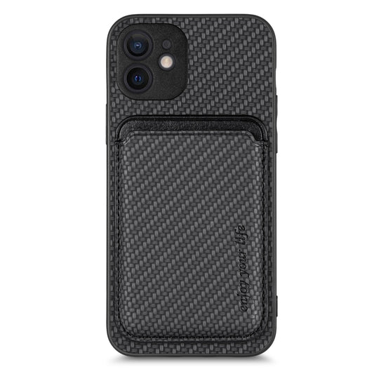 For iPhone 12 Carbon Fiber Leather Card Magsafe Magnetic Phone Case(Black) - iPhone 12 / 12 Pro Cases by buy2fix | Online Shopping UK | buy2fix