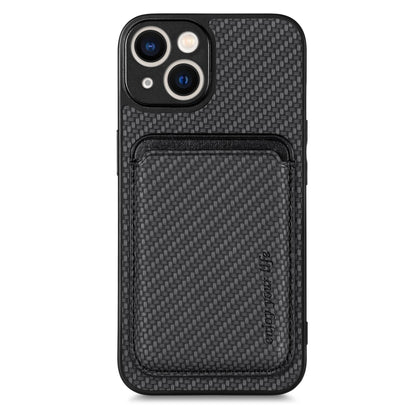 For iPhone 13 mini Carbon Fiber Leather Card Magsafe Magnetic Phone Case(Black) - iPhone 13 mini Cases by buy2fix | Online Shopping UK | buy2fix