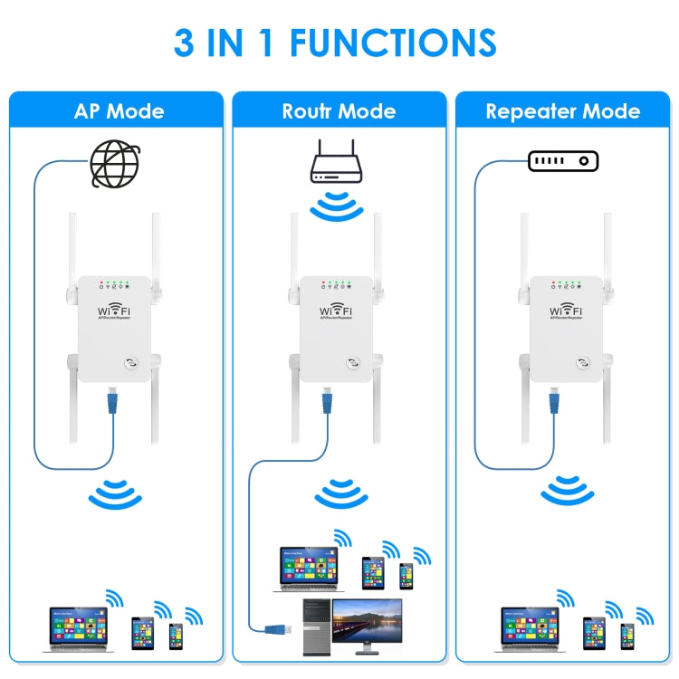 U8 300Mbps Wireless WiFi Repeater Extender Router Wi-Fi Signal Amplifier WiFi Booster(US Plug) -  by buy2fix | Online Shopping UK | buy2fix