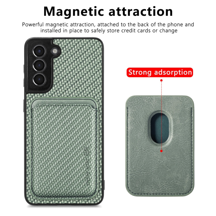 For Samsung Galaxy S21+ 5G Carbon Fiber Leather Card Magsafe Magnetic Phone Case(Green) - Galaxy S21+ 5G Cases by buy2fix | Online Shopping UK | buy2fix