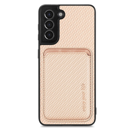 For Samsung Galaxy S21+ 5G Carbon Fiber Leather Card Magsafe Magnetic Phone Case(Khaki) - Galaxy S21+ 5G Cases by buy2fix | Online Shopping UK | buy2fix