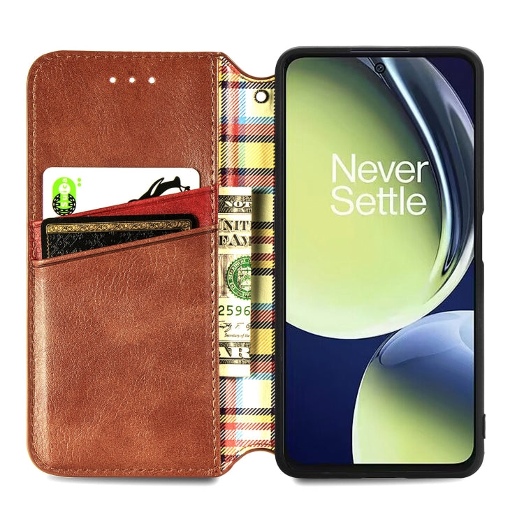 For OnePlus Nord CE 3 Lite Cubic Grid Pressed Magnetic Leather Phone Case(Brown) - OnePlus Cases by buy2fix | Online Shopping UK | buy2fix