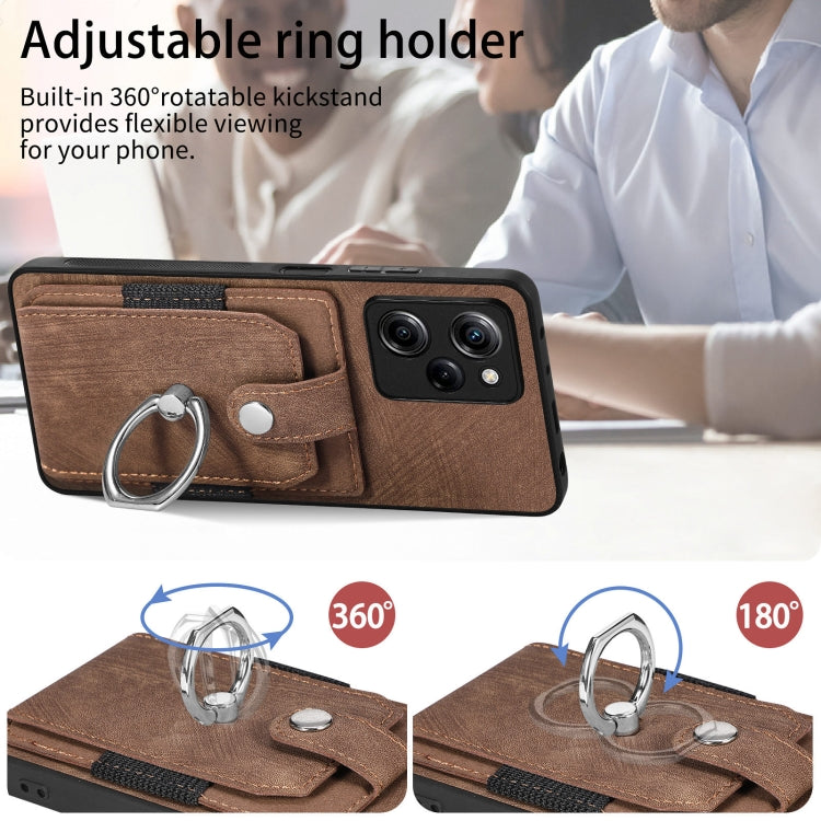 For Xiaomi Poco X5 Pro Retro Skin-feel Ring Card Wallet Phone Case(Brown) - Xiaomi Cases by buy2fix | Online Shopping UK | buy2fix