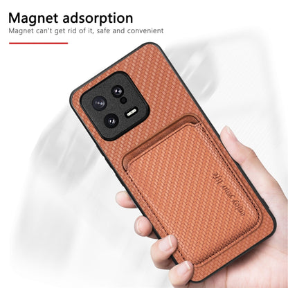For Xiaomi 13 Pro Carbon Fiber Leather Card Magsafe Phone Case(Khaki) - 13 Pro Cases by buy2fix | Online Shopping UK | buy2fix