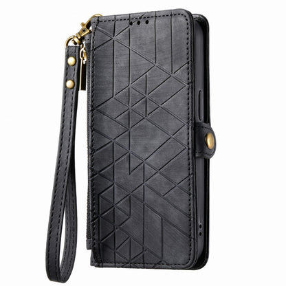 For iPhone 13 Pro Geometric Zipper Wallet Side Buckle Leather Phone Case(Black) - iPhone 13 Pro Cases by buy2fix | Online Shopping UK | buy2fix